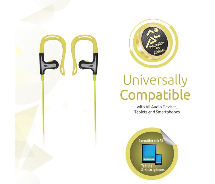 Promate Glitzy Premium In Ear Noise Isolating Earhook Over-Ear Headphones, Yellow - Zoom Image 4