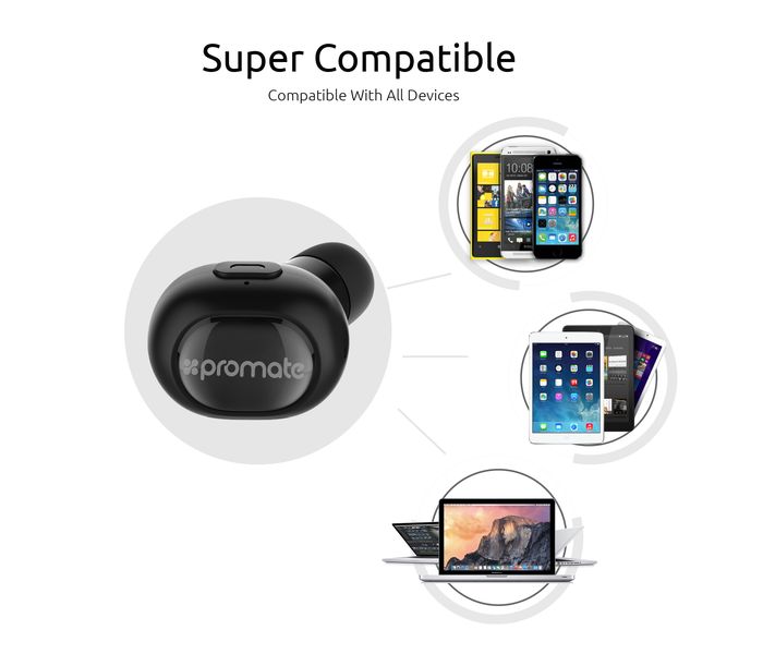 Promate Halo Lightweight Universal Wireless Mono Earphone, Black - Zoom Image 5