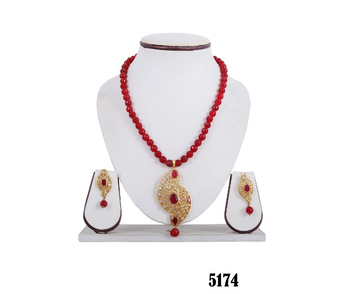 Netra Pearl 5174 Stone Pendant Set Red - Zoom Image