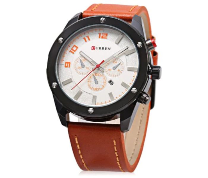 Curren 8204 Analog Quartz Watch For Men Orange and White - Zoom Image 1