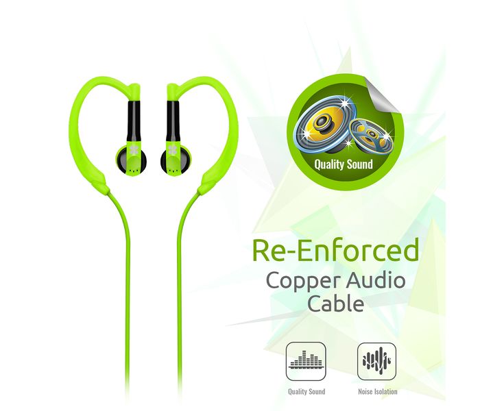 Promate Gaudy Universal Vibrant In Ear Sweatproof Gear Buds Headphones with Noise Cancelling, Green - Zoom Image 3