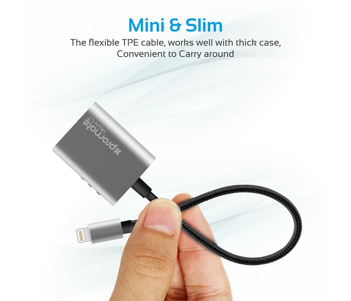 Promate iAux-LT 3.5mm Audio Adaptor with Lightning Connector for Apple iPhone, Grey - Zoom Image 2