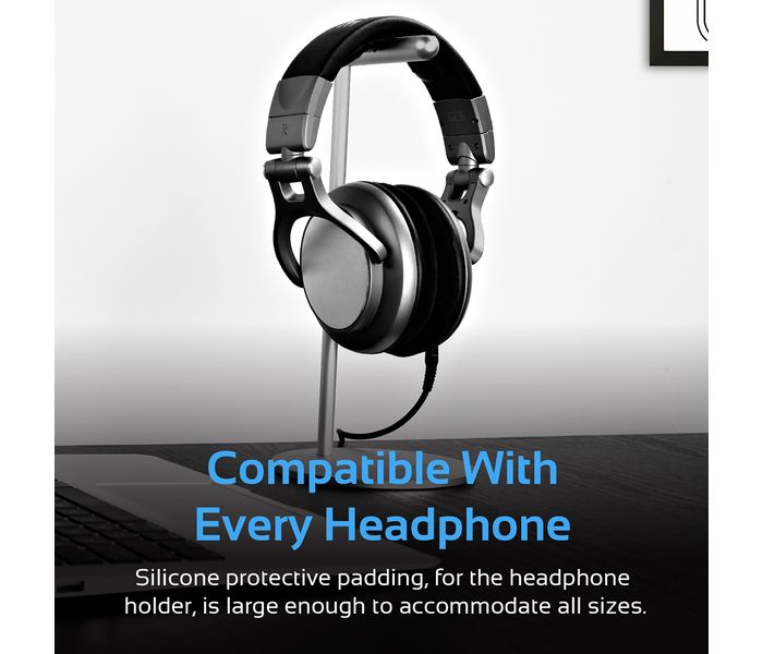 Promate Anchor-1 Premium Aluminum Vertical Headphone Stand Holder with Anti-Slip Grip, Grey - Zoom Image 3