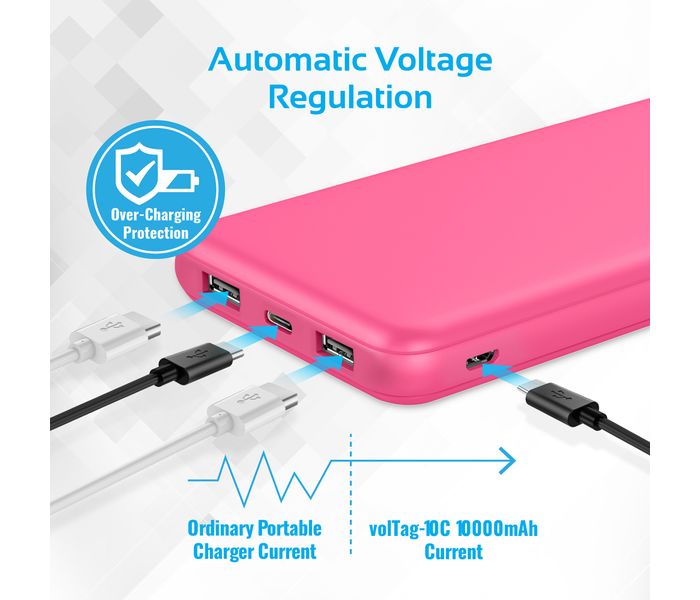 Promate VolTag-10C 10000 mAh Portable Charger Power Bank with Dual USB, Pink - Zoom Image 8