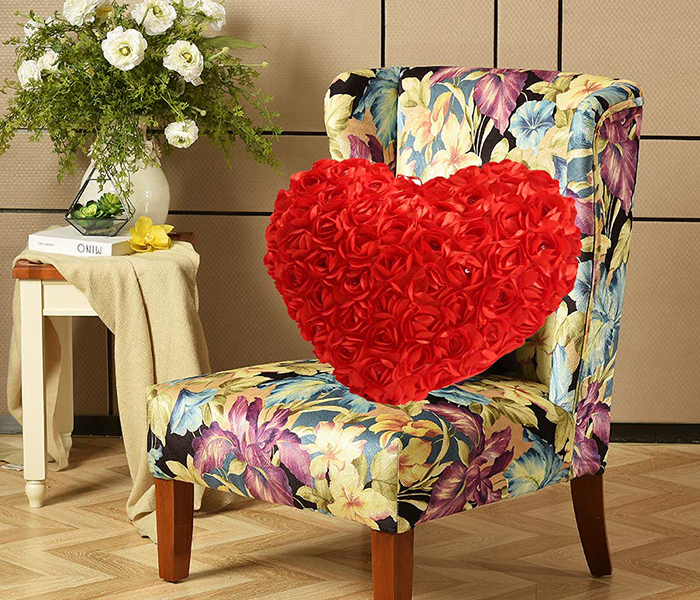 Rose Flowers Accent Pillows Heart Shaped Cushion - Red - Zoom Image 3