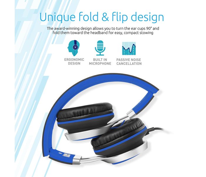 Promate Spectrum Premium On EarStereo Wired Headset with Padded Headband, Blue - Zoom Image 2