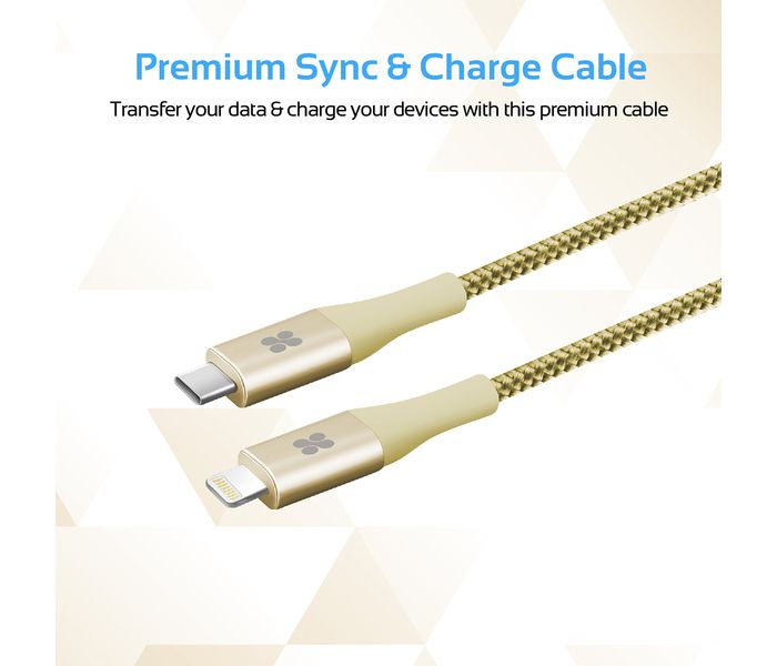 Promate UniLink-LTC2 USB Type-C OTG Cable with Lightning Connector - Gold - Zoom Image 1