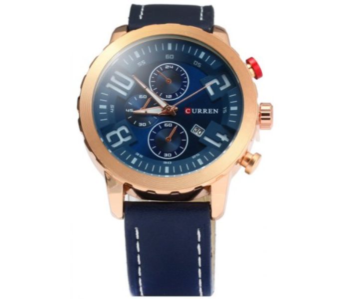 Curren 8193 Date Display Quartz Watch With Leather Strap For Men Blue - Zoom Image 2