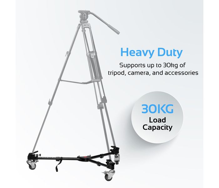 Promate TripodDolly Professional Foldable Aluminum Tripod Dolly with Wheels & Adjustable Leg Mounts, Black - Zoom Image 1