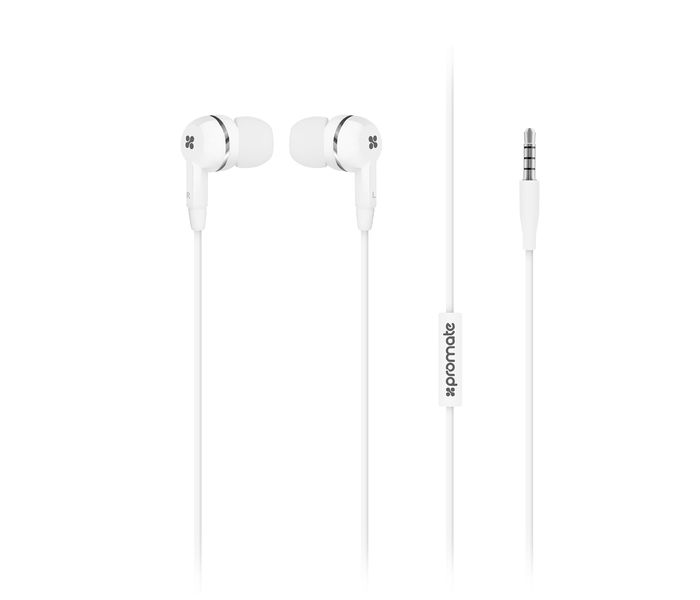 Promate Earmate-IS Premium Bass Stereo Headphones with Inline Microphone, White - Zoom Image 6