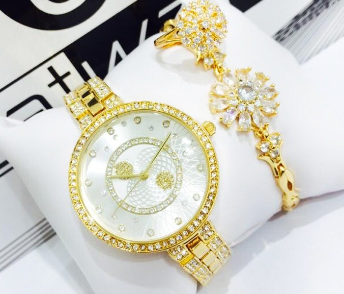 Catwalk CW-400P Genuine quality Fashionable Cz Womens Watch with Beauty Bracelet Gold - Zoom Image