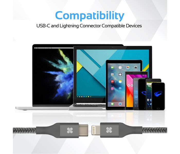 Promate UniLink-LTC2 USB Type-C OTG Cable with Lightning Connector - Grey - Zoom Image 3