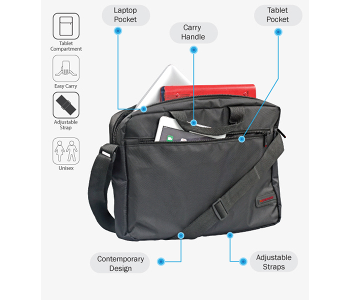 Promate Gear-MB 15.6 inch Messenger Bag with Water Resistance - Black - Zoom Image 4