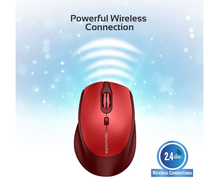 Promate Clix-5 2.4GHz Wireless Optical Mouse with Precision Scrolling, Red - Zoom Image 2