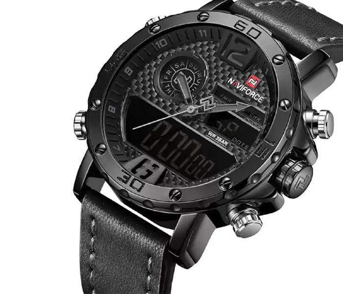 Naviforce 9134 Men Analog-Digital Leather Starp Watch - Black - Zoom Image 2