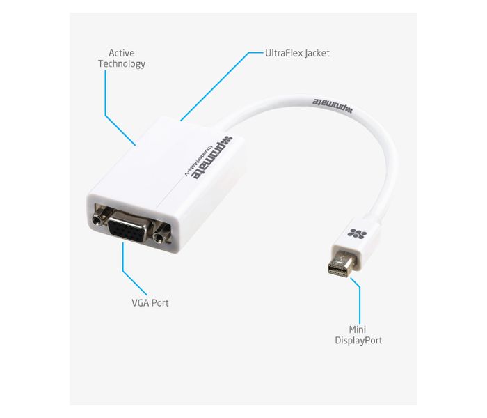 Promate Thudermate-V Premium High Speed Mini DisplayPort to VGA Cable Adapter, White - Zoom Image 2