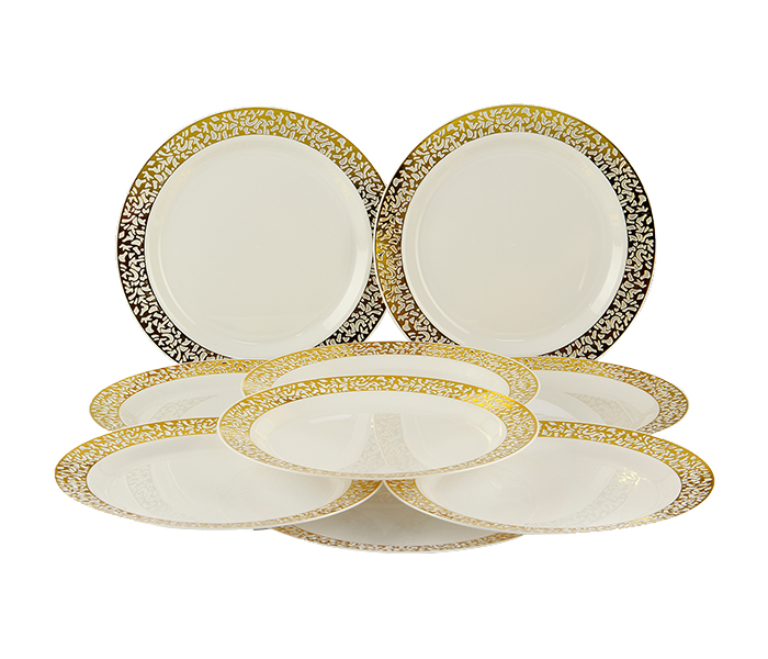 Rosymomen 2377 9-inch Plastic Round Plate Set - 10 Pieces, Gold - Zoom Image 1