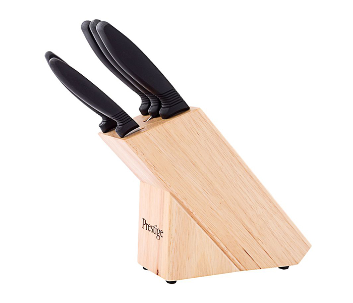 Prestige PR56007 5 Piece Basic Knife Set with Wooden Block - Black & Silver - Zoom Image 1