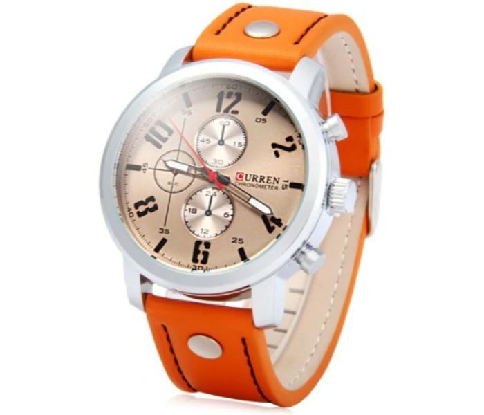 Curren 8192 Quartz Watch With Leather Band For Men Orange And Silver - Zoom Image 1