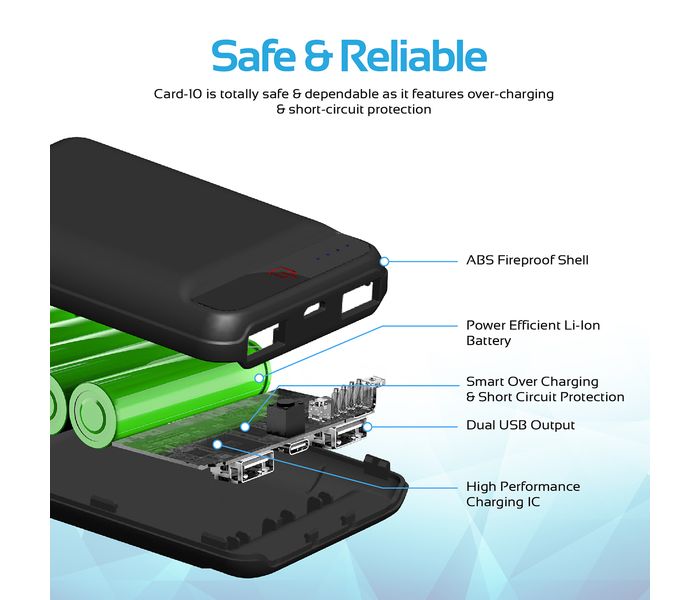 Promate Card-10 10050 mAh Portable Charger Power Bank with Ultra Fast Dual 2.4A USB Port , Black - Zoom Image 9