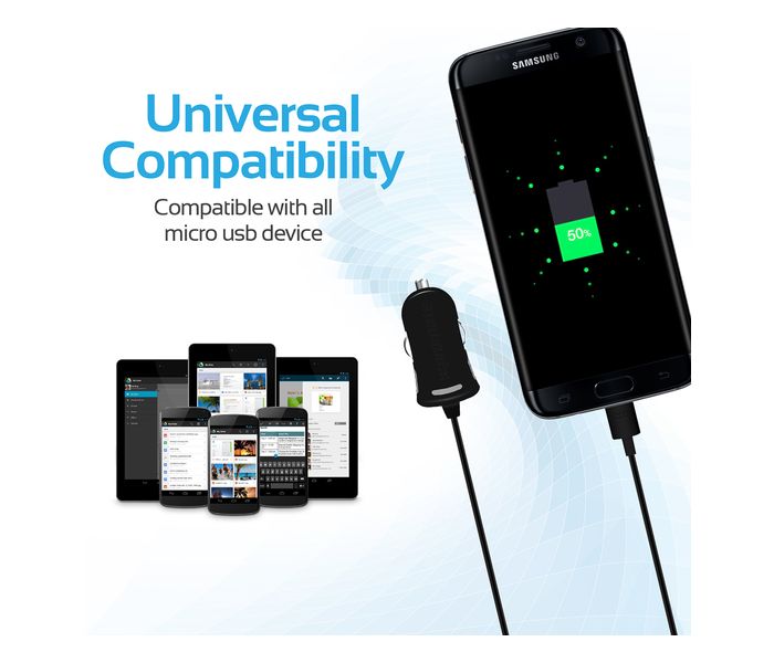 Promate ProCharge-M1 Universal Car Charger with Built in Micro USB Cable, Black - Zoom Image 4