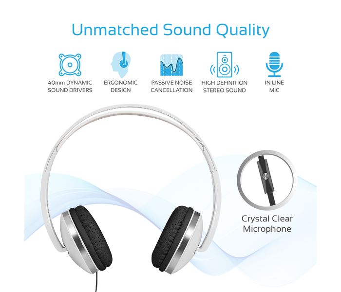 Promate Swing Dynamic On-Ear Stereo Headset with Hi-Fi Sound,White - Zoom Image 2