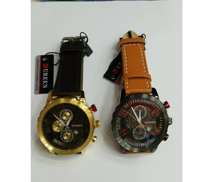 Cureen Leather Starp Watch For Men, Black & Brown - p2 - Zoom Image 1