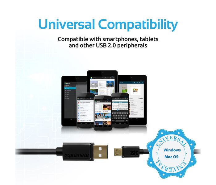 Promate LinkMate-U2L Premium Hi-Speed Micro-USB 2.0 Cable - Black - Zoom Image 6