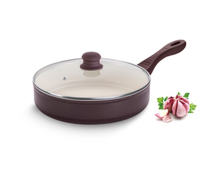 Lamart LT1108 28CM Ceramic Frypan with Lid, Brown - Zoom Image 2