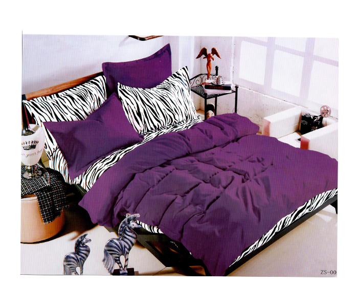 AMH ZB006 6 Pieces High Quality Cotton Double Size Bed Sheet with Quilt Cover & Pillow Case - Purple - Zoom Image