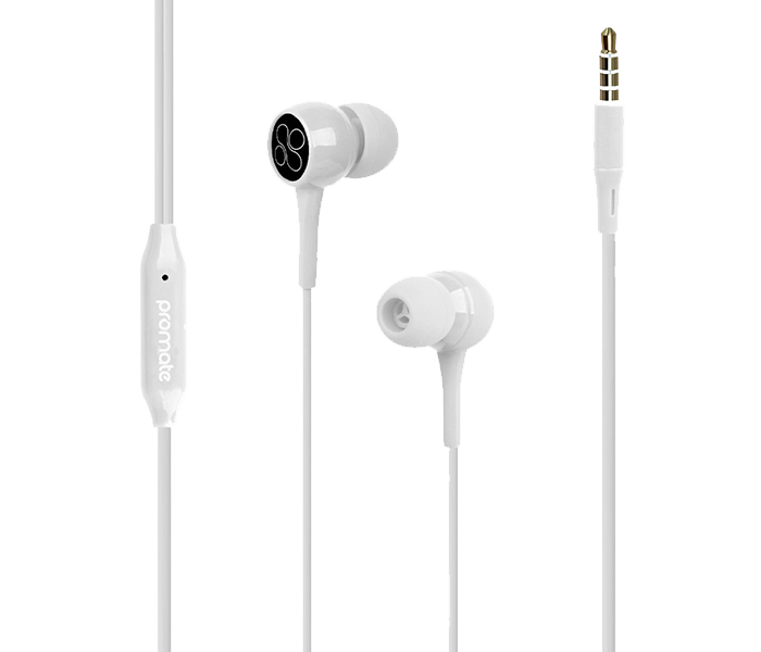 Promate Bent Dynamic In Ear Stereo Wired Earphone with Mic - White - Zoom Image 5