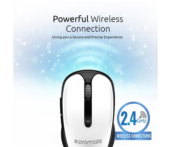 Promate Clix-4 2.4Ghz Multimedia Wireless Optical Mouse with USB Adapter, White - Zoom Image 2