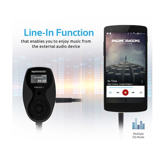 Promate FM10+ Wireless In-Car FM Transmitter Adapter Car Kit with USB Car Charging - Black - Zoom Image 3