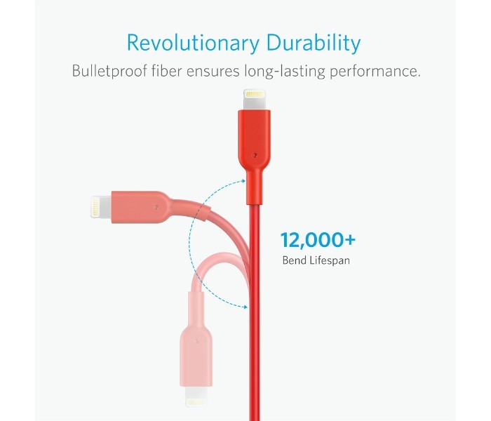 Anker A8433 Powerline II Lightning Cable 6 ft Red - Zoom Image 3