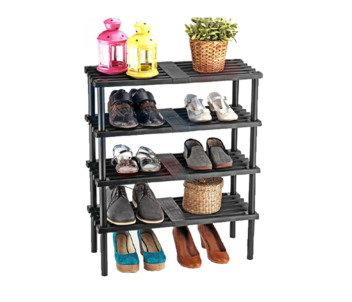 Royalford RF7918 4 Layer Plastic Shoe Rack - Black - Zoom Image