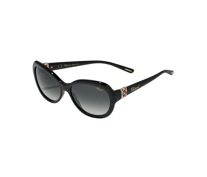 Chopard SCH209S 0700 Oval Acetate & Shiny Black Frame and Gradient Smoke Mirrored Sunglasses for Women - Zoom Image