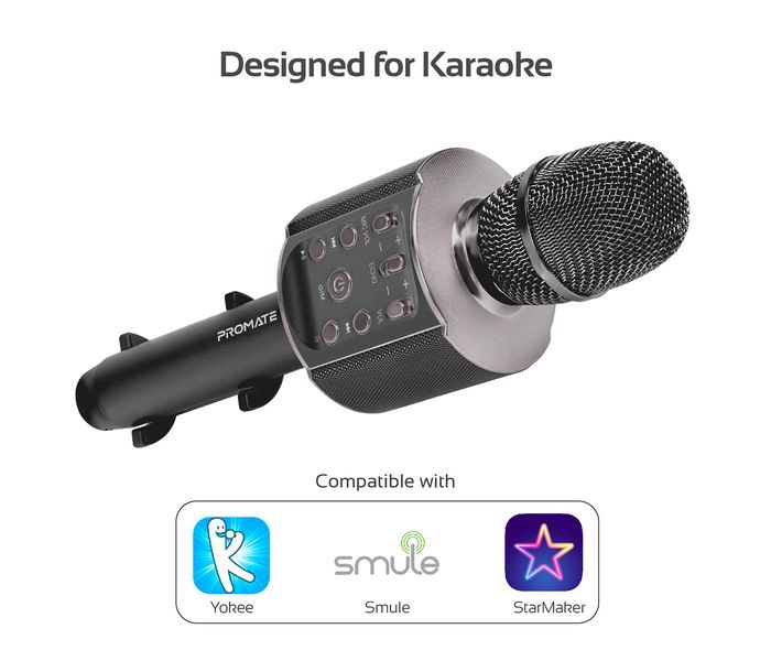 Promate Vocalmic-4 Portable Bluetooth Rechargeable Karaoke Mic with Phone Holder - Black - Zoom Image 5