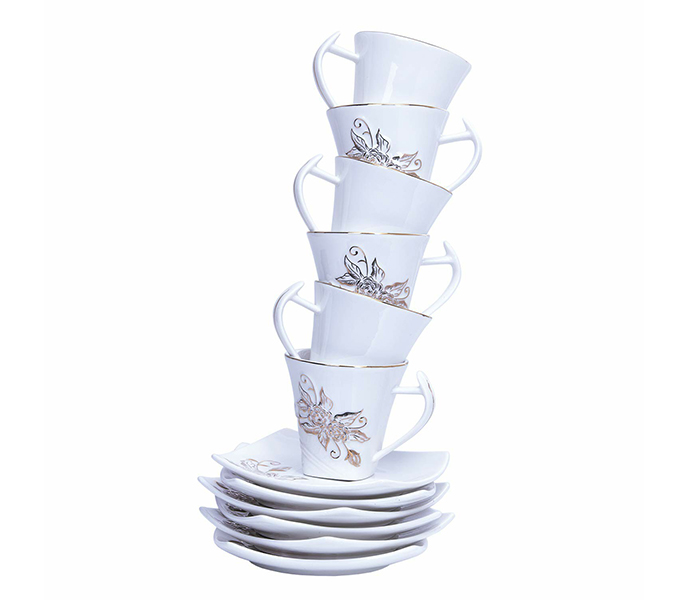 Royalford RF5725 12 Pieces Porcelain Cup & Saucer - White & Gold - Zoom Image 1