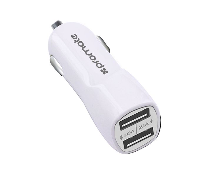 Promate Vivid 3100mAh Dual USB Car Charger, White - Zoom Image 1