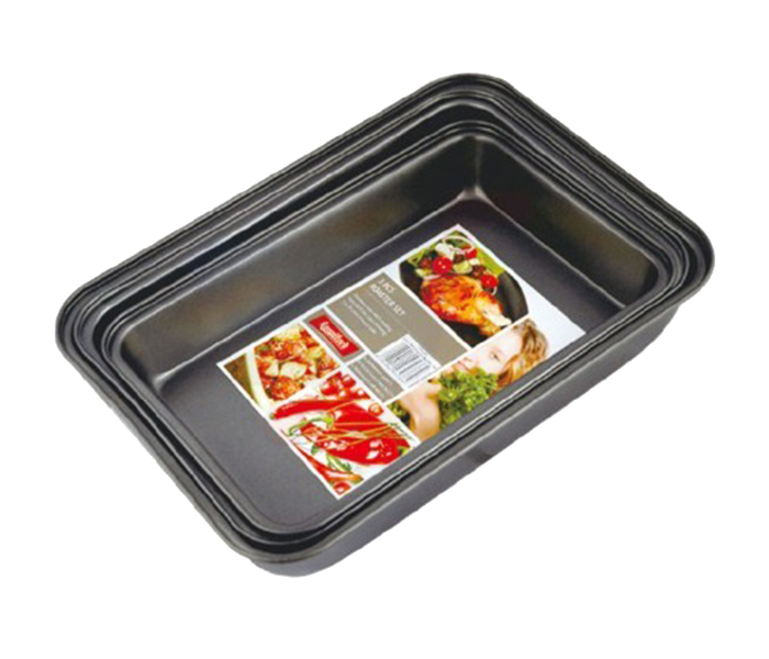 Royalford RF5398 3 Pieces Rectangular Roaster Tin Set - Black - Zoom Image