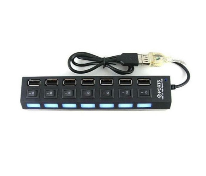 Universal 7 in 1 Slot Tap USB 2.0 Hub Adapter Splitter Power On/Off Switch LED Light Charging Ports AP2011 Multicolor - Zoom Image 1