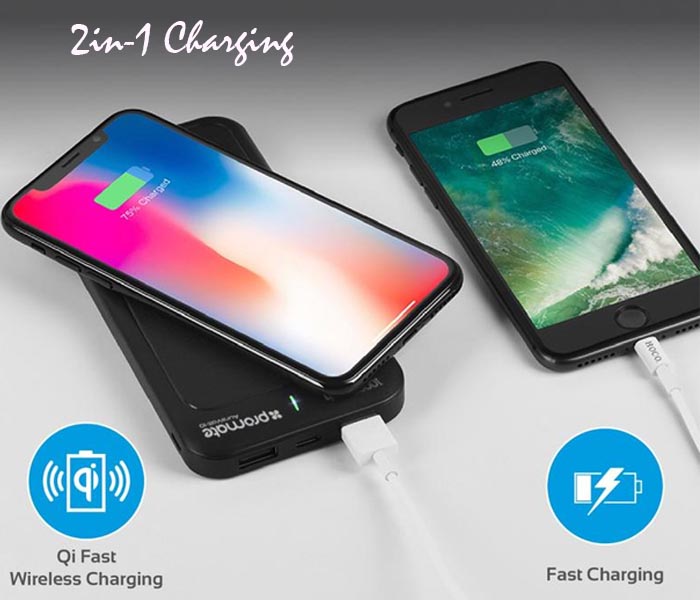 Promate AuraVolt-10 10000 mAh Portable Wireless Charger Power Bank with Type C, Black - Zoom Image 6