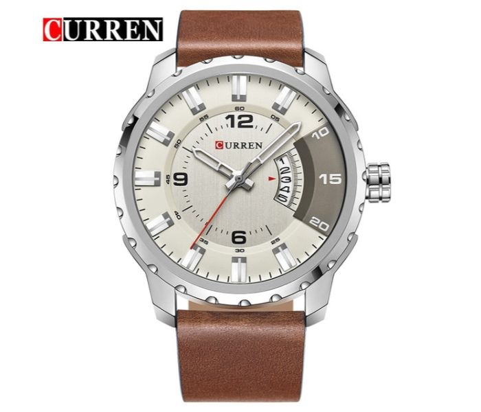 Curren 8245 Casual Quartz Watch For Men Brown and Off White - Zoom Image