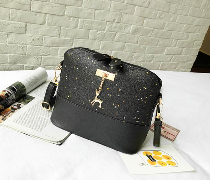 Sequins Deer Decor Casual Shoulder Crossbody Sling Bag - Black - Zoom Image 1