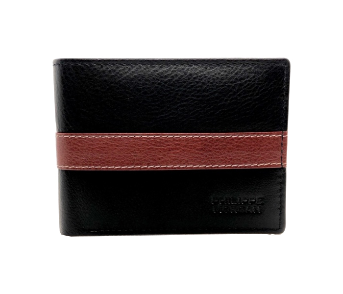 Philippe Morgan PM 011 Men Leather Bifold Wallet Black & Red - Zoom Image 2