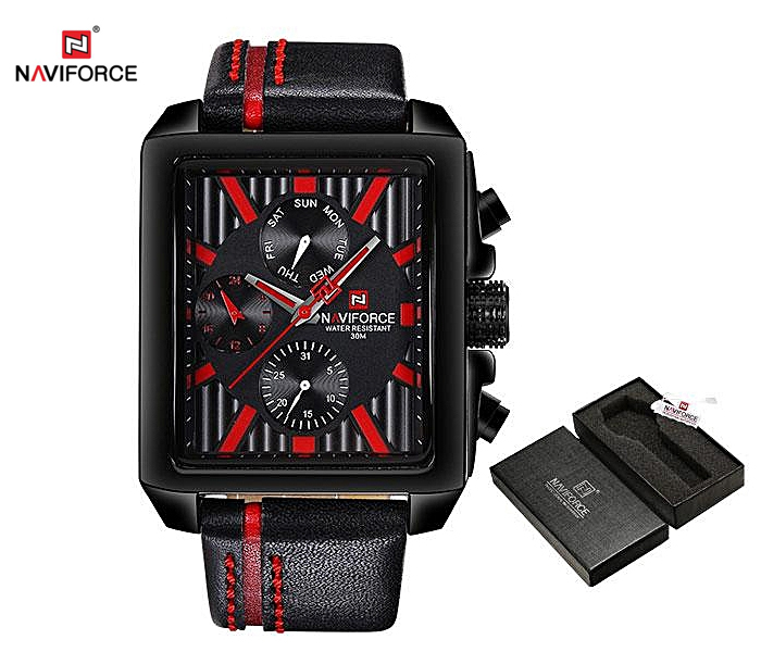 Naviforce 9111 Men Luxury Chronograph Leather Starp Watch - RED - Zoom Image 3