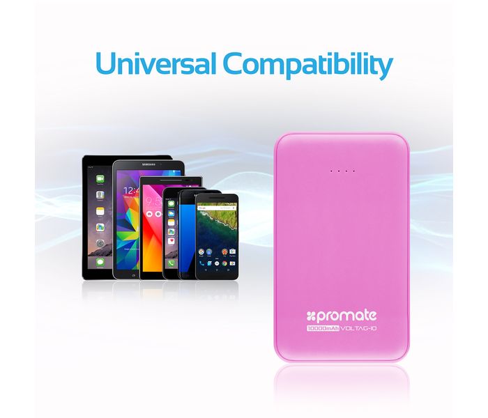 Promate VolTag-10 10000 mAh Compact Portable Charger Power Bank with Dual USB Port, Pink - Zoom Image 7