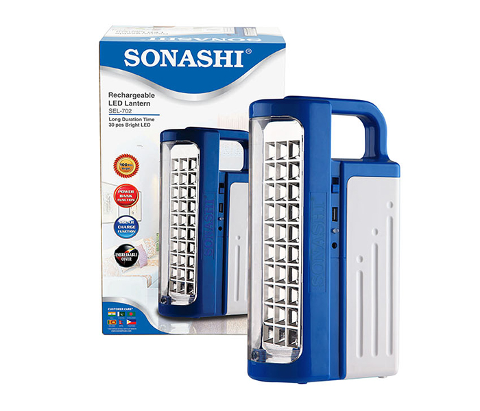 Sonashi SEL-702 30 Piece Rechargeable LED Lantern with Power Bank & Solar Charge Function - Blue - Zoom Image 3