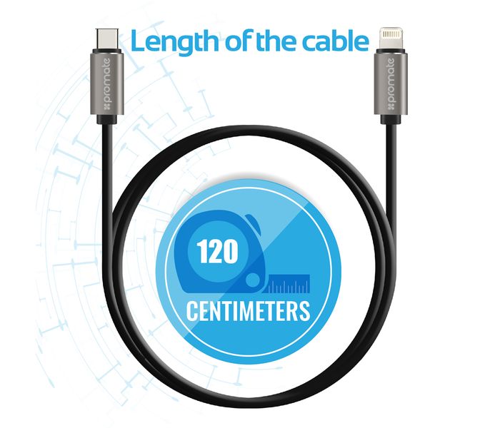 Promate LinkMate-LTC 3.1 Type-C to Lightning Connector Charge and Data Cable - Black - Zoom Image 4