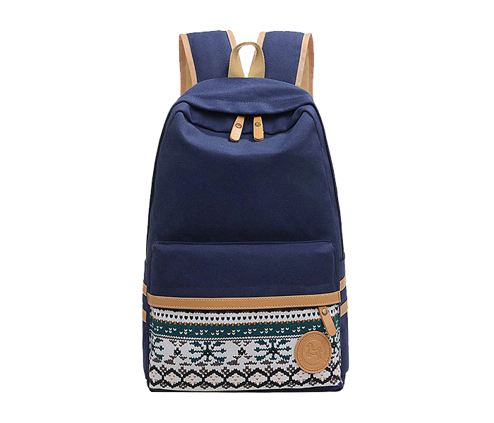 Korean Canvas Printing Backpack Bag for Teenage Girls - Dark Blue - Zoom Image